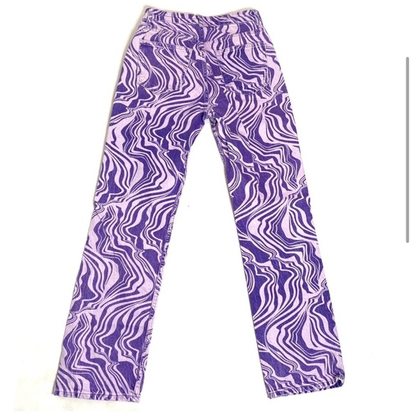 ZARA Purple Psychedelic High Waisted Straight Jeans - Picture 2 of 8